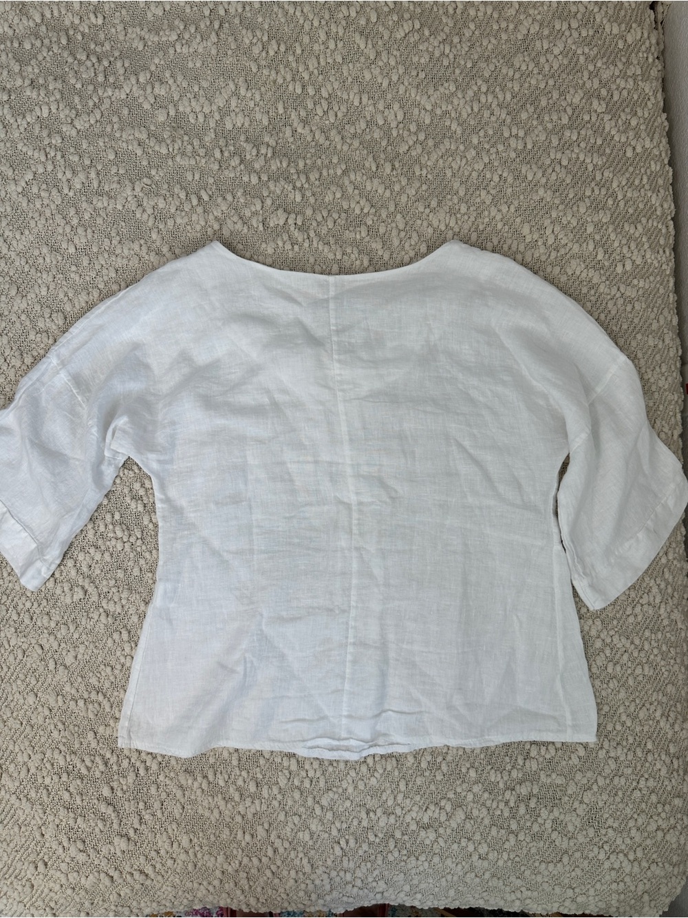 Laura Bianchi Italy White 100% Linen Henley Top Blouse Medium - Picture 2 of 6
